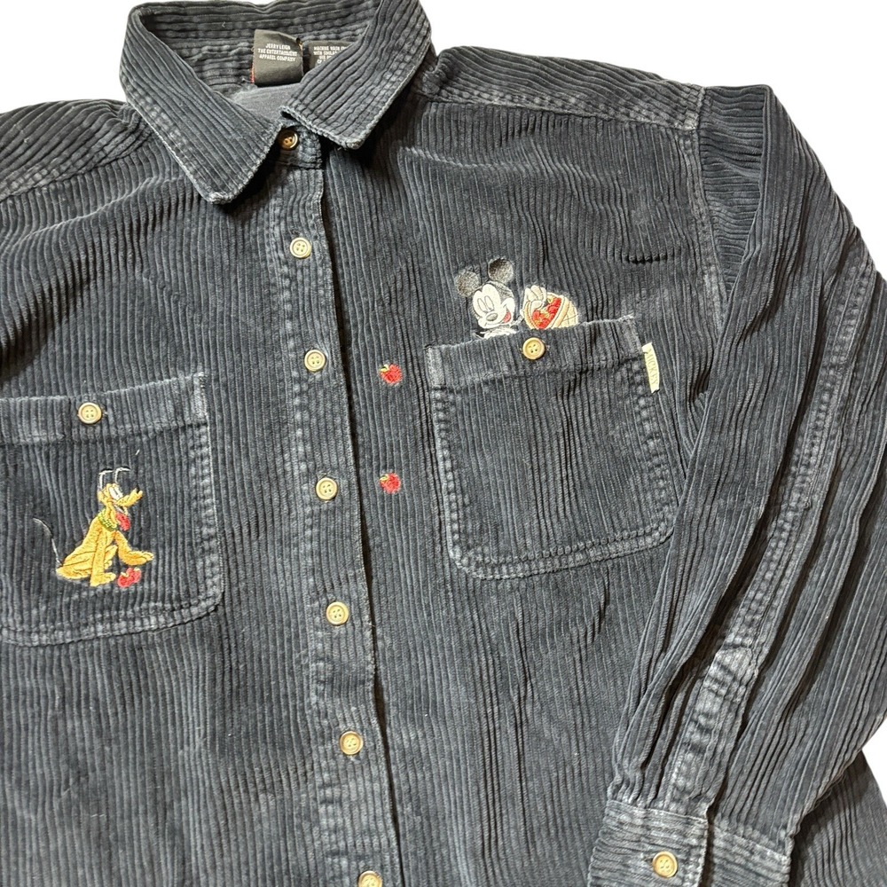 Mickey Unlimited Disney Corduroy Shirt XL Long Black Sleeve Button Up - Picture 2 of 7